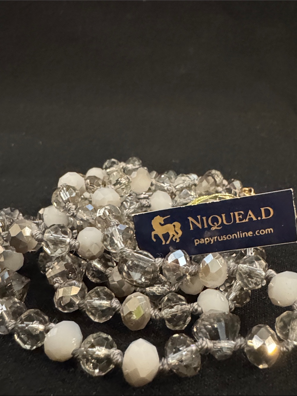NIB Niquead Clear and White Faceted Bead Strand Necklace